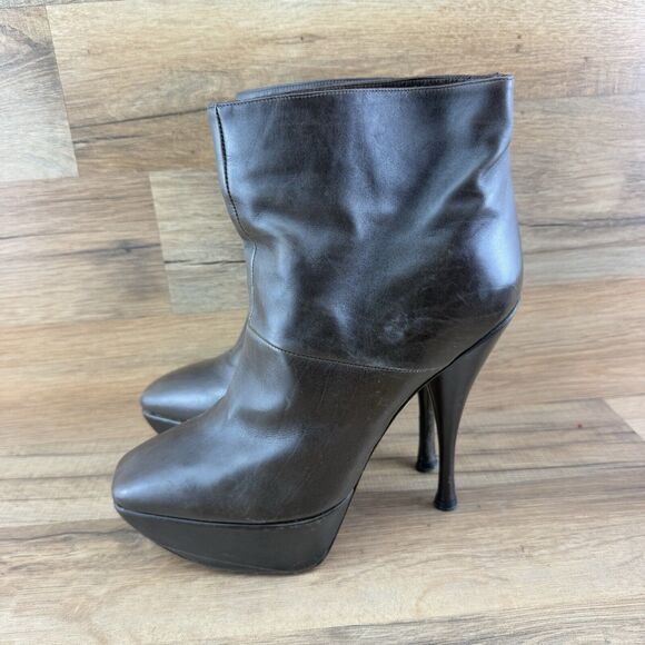 Marni Size 7 38 Brown Platform Square Toe Booties Stiletto Heels - Picture 7 of 9